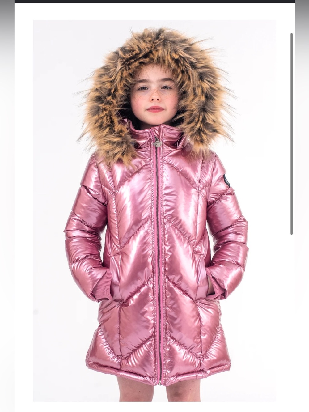 Appaman Metallic Pink Girls' Puffer Coat with Faux Fur Hood
